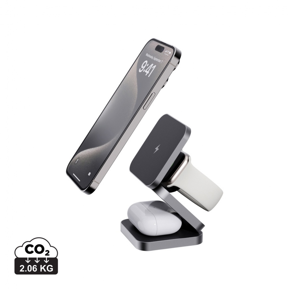 Logotrade promotional product picture of: Terra RCS recycled aluminum foldable 3 in 1 15W charger