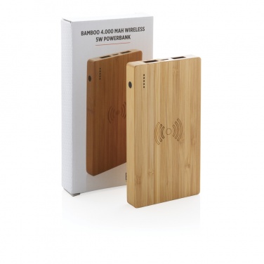Logotrade promotional merchandise photo of: Bamboo 4.000 mAh wireless 5W Powerbank