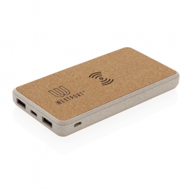 Logo trade promotional items image of: Cork and Wheat Straw 8.000 mAh 5W wireless powerbank