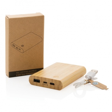 Logo trade promotional gift photo of: Bamboo 5.000 mAh powerbank