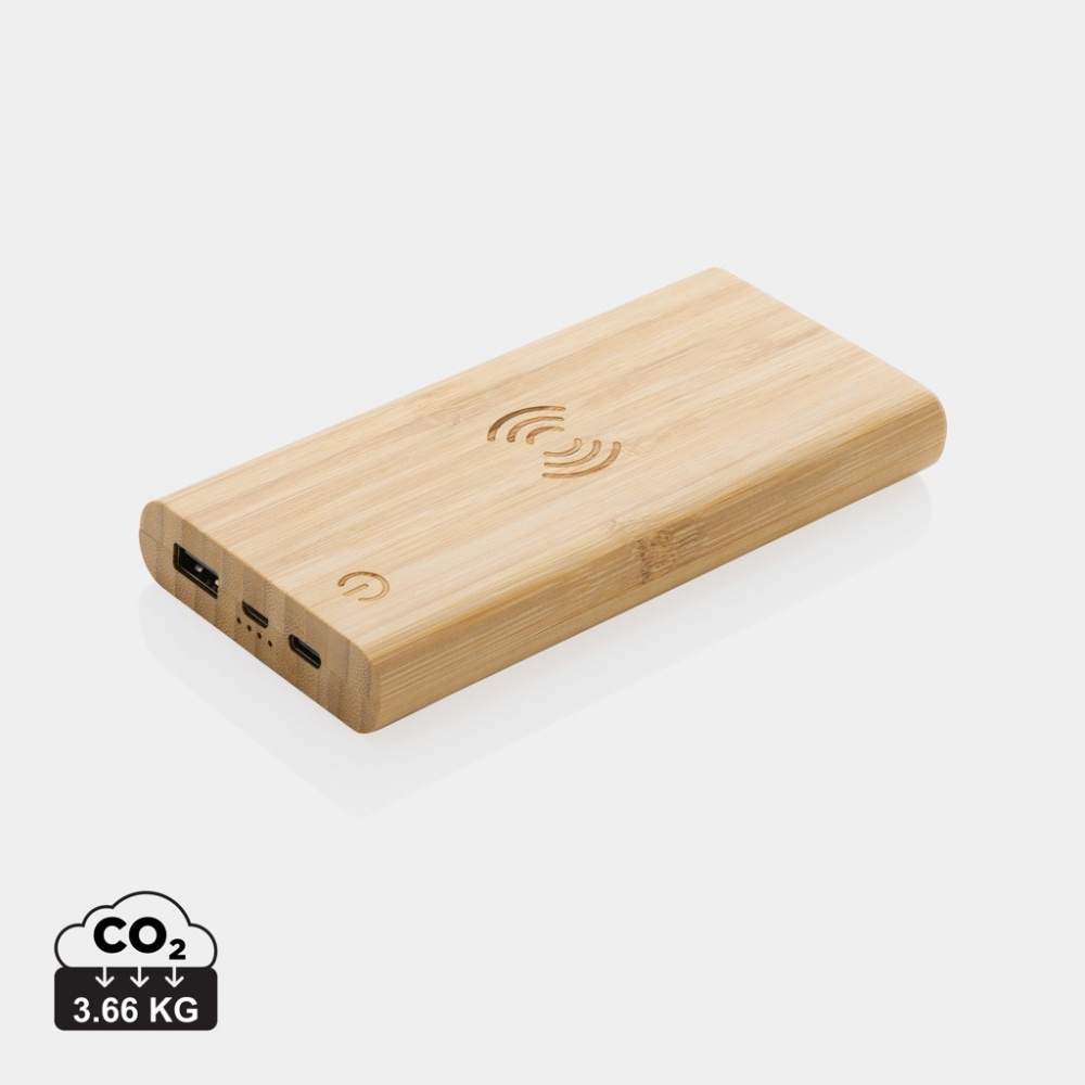 Logo trade promotional merchandise photo of: Bamboo 8.000 mAh 5W wireless powerbank