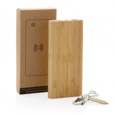 Logotrade promotional item picture of: Bamboo 8.000 mAh 5W wireless powerbank