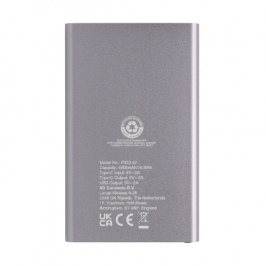 Logotrade corporate gift picture of: RCS recycled plastic/aluminum 4000 mah powerbank with type C