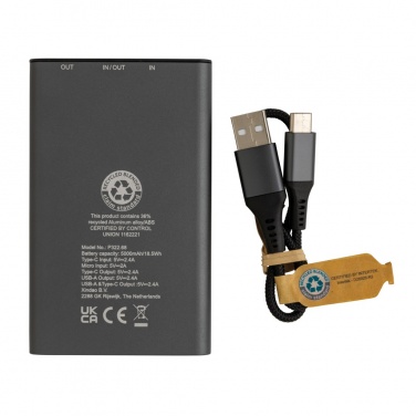 Logo trade corporate gift photo of: Terra RCS recycled aluminium powerbank 5.000 mAh