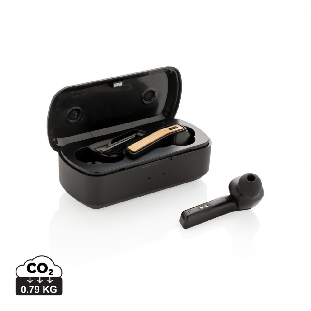 Logo trade promotional gifts picture of: Bamboo Free Flow TWS earbuds in case