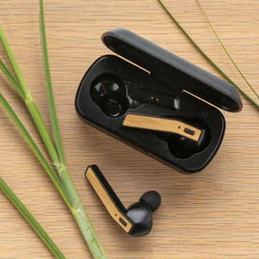 Logo trade business gift photo of: Bamboo Free Flow TWS earbuds in case