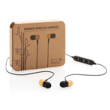 Logo trade promotional merchandise photo of: Bamboo wireless earbuds