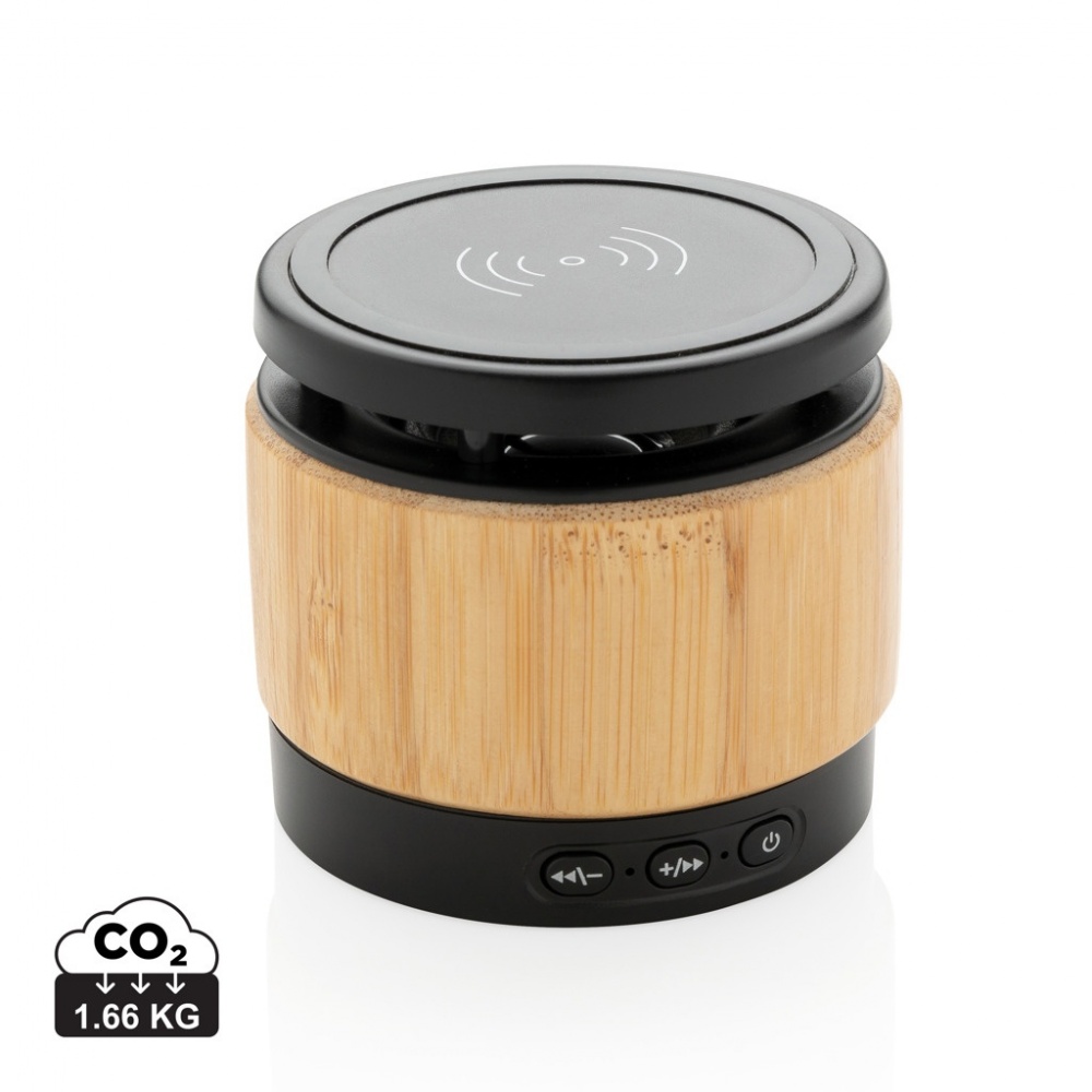 Logo trade corporate gift photo of: Bamboo wireless charger speaker
