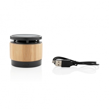 Logo trade corporate gifts image of: Bamboo wireless charger speaker