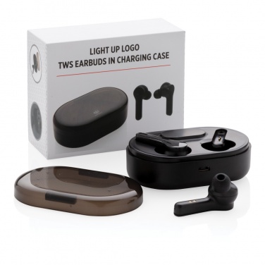 Logo trade promotional gifts image of: Light up logo TWS earbuds in charging case