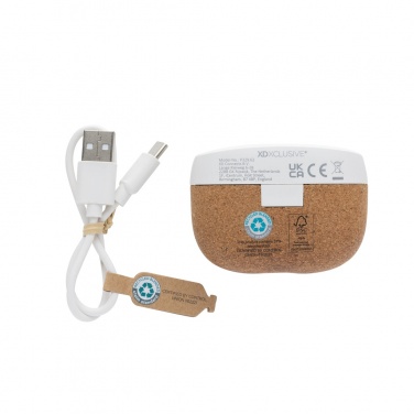 Logo trade promotional products image of: Oregon RCS recycled plastic and cork TWS earbuds