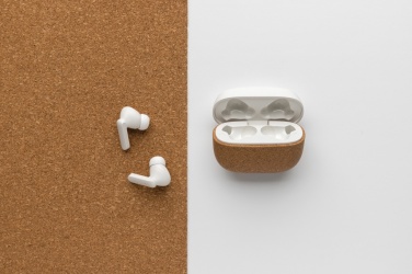 Logo trade promotional merchandise picture of: Oregon RCS recycled plastic and cork TWS earbuds