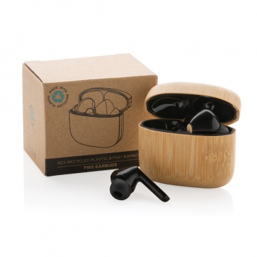 Logotrade business gift image of: Bamboo TWS earbuds with RCS recycled plastic