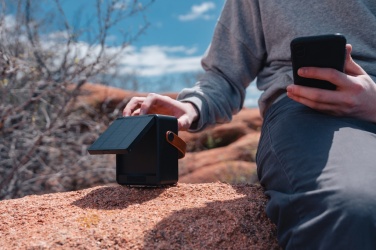 Logo trade promotional item photo of: Skywave RCS recycled plastic solar speaker 12W