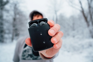 Logo trade advertising product photo of: Skywave RCS recycled plastic solar earbuds