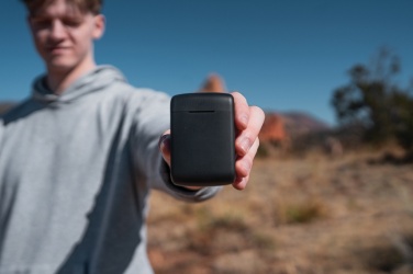 Logotrade promotional products photo of: Skywave RCS recycled plastic solar earbuds