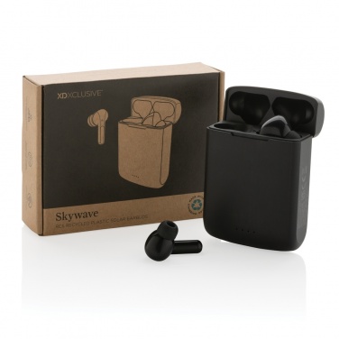 Logo trade promotional giveaways image of: Skywave RCS recycled plastic solar earbuds