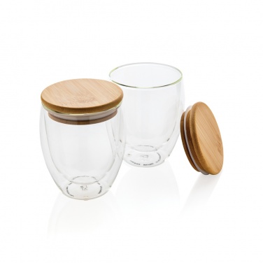 Logo trade promotional giveaways image of: Double wall borosilicate glass with bamboo lid 250ml 2pc set