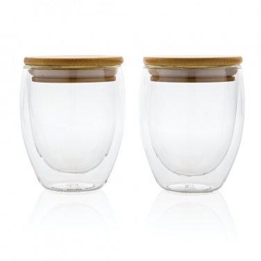 Logo trade business gift photo of: Double wall borosilicate glass with bamboo lid 250ml 2pc set