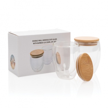 Logotrade promotional product picture of: Double wall borosilicate glass with bamboo lid 250ml 2pc set