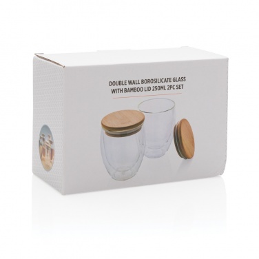 Logo trade promotional merchandise image of: Double wall borosilicate glass with bamboo lid 250ml 2pc set