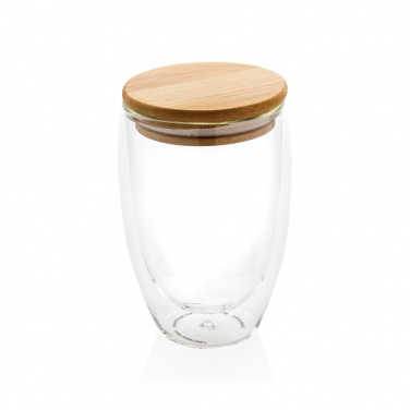 Logo trade promotional gifts picture of: Double wall borosilicate glass with bamboo lid 350ml