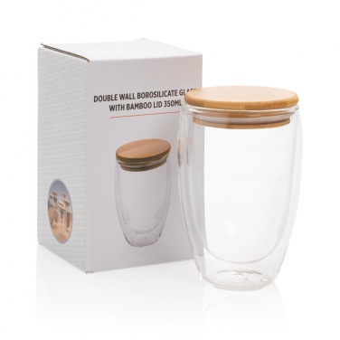 Logotrade promotional gift image of: Double wall borosilicate glass with bamboo lid 350ml
