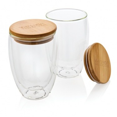 Logotrade promotional product image of: Double wall borosilicate glass with bamboo lid 350ml 2pc set