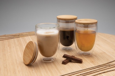 Logotrade promotional giveaway image of: Double wall borosilicate glass with bamboo lid 350ml 2pc set