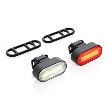 Logo trade promotional product photo of: Lumino RCS recycled plastic USB re-chargeable bike light set