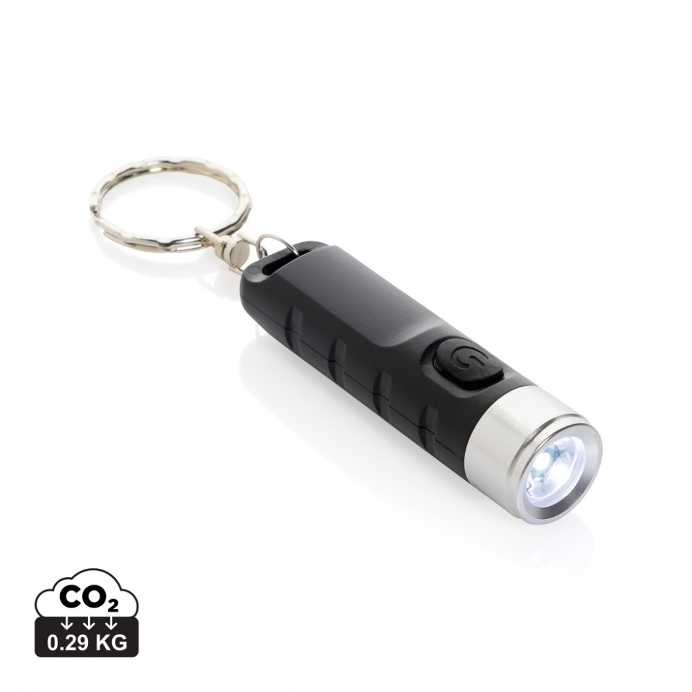 Logo trade promotional merchandise photo of: Globix RCS recycled plastic USB re-chargeable keychain torch