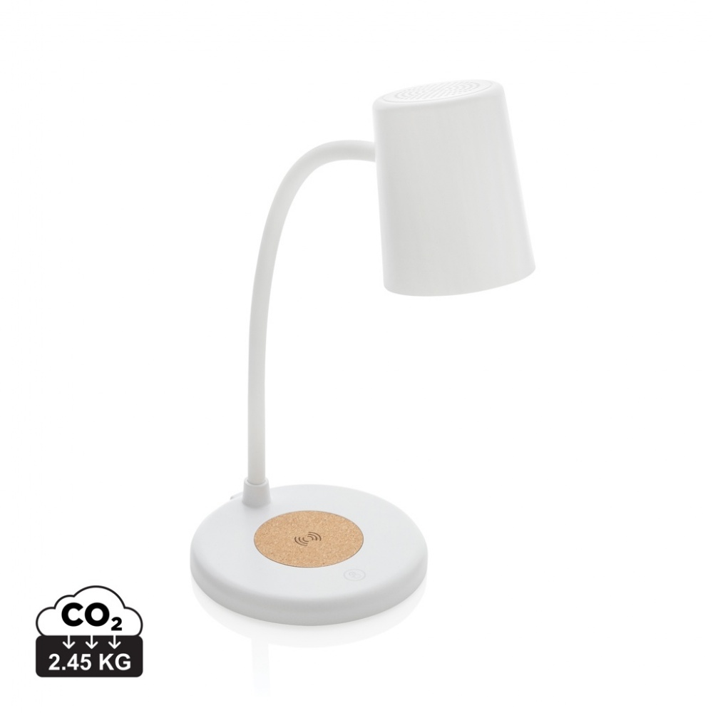 Logo trade promotional item photo of: Zenara RCS recycled plastic and cork 15W wireless desk lamp