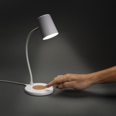 Logo trade business gift photo of: Zenara RCS recycled plastic and cork 15W wireless desk lamp