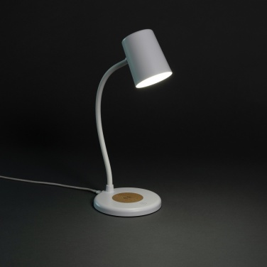 Logo trade business gifts image of: Zenara RCS recycled plastic and cork 15W wireless desk lamp