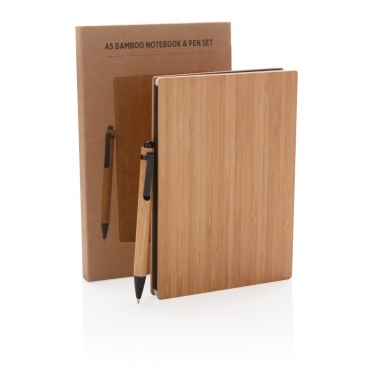 Logo trade promotional giveaways image of: A5 Bamboo notebook & pen set