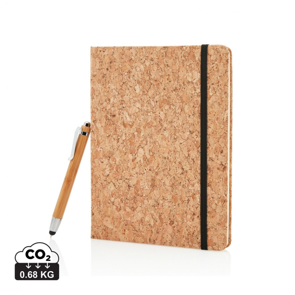 Logo trade promotional merchandise photo of: A5 notebook with bamboo pen including stylus