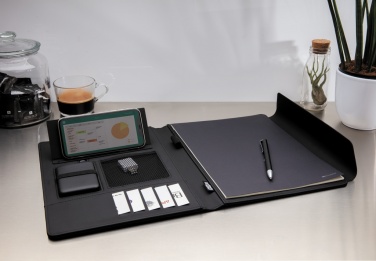Logo trade advertising products picture of: Fiko 5W wireless charging portfolio A4 with powerbank