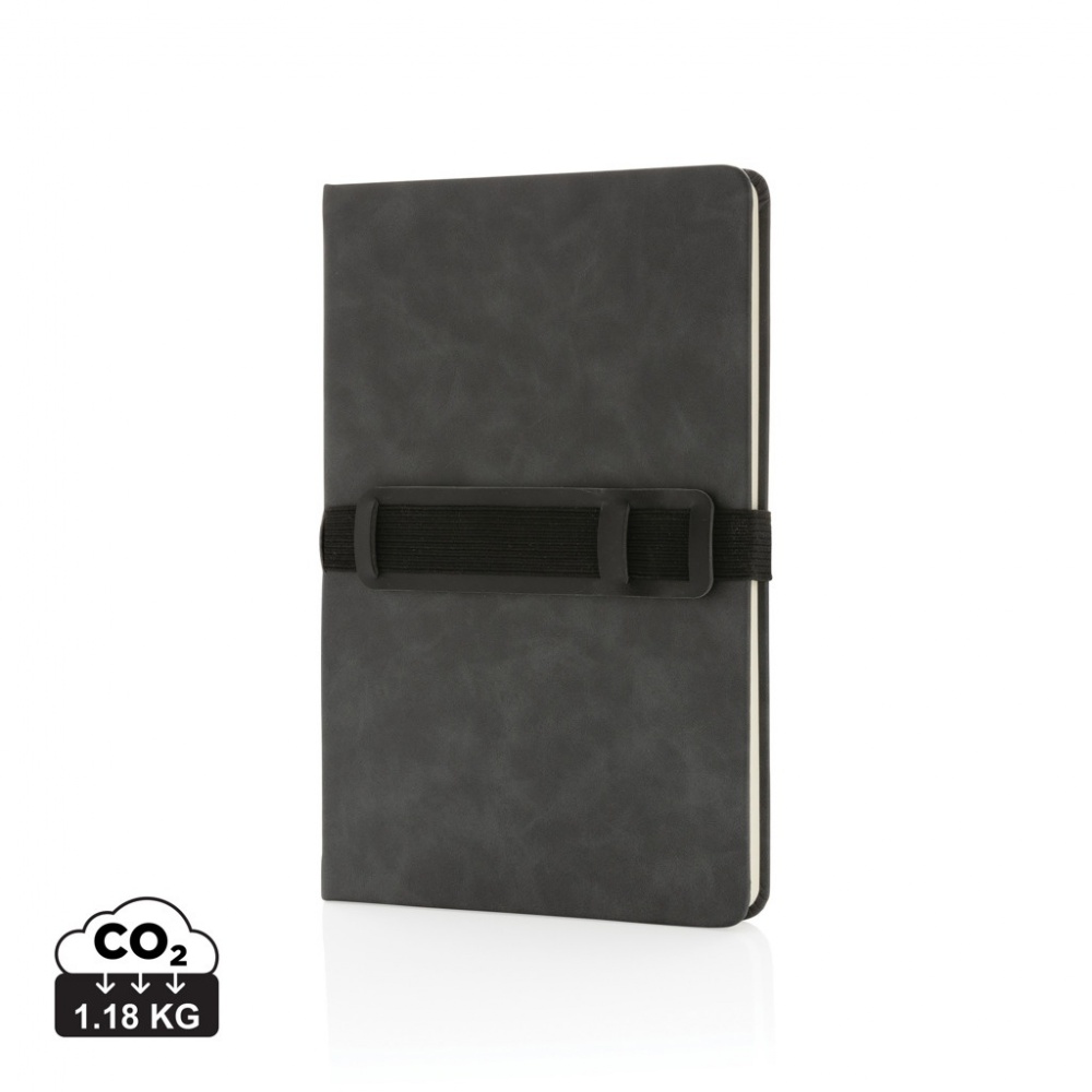 Logo trade promotional giveaways image of: Deluxe hardcover PU notebook A5 with phone and pen holder