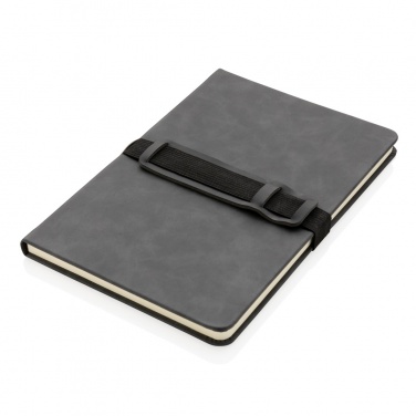 Logo trade business gift photo of: Deluxe hardcover PU notebook A5 with phone and pen holder