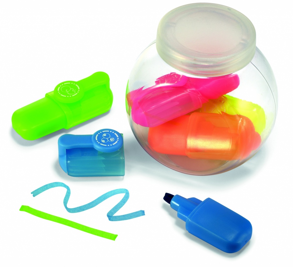 Logo trade promotional gift photo of: 5 highlighters in container