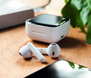 Logo trade corporate gifts image of: TWS earbuds with solar charger