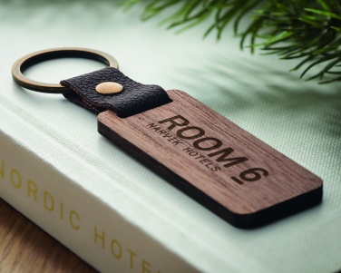 Logotrade promotional gift picture of: Key ring in walnut and PU Kokkola