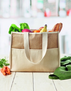 Logo trade promotional giveaways image of: Jute and canvas cooler bag