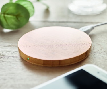 Logo trade corporate gifts image of: Wireless charger bamboo 10W RUNDO +
