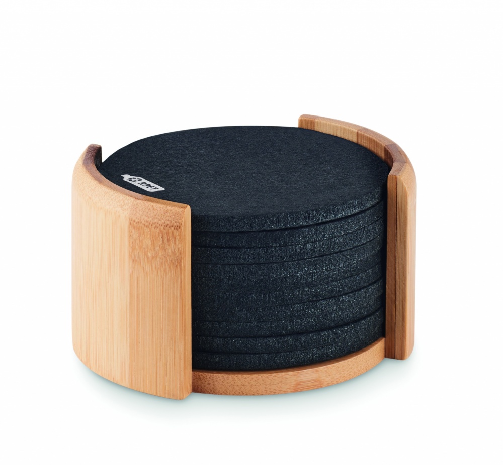 Logo trade promotional products image of: RPET coasters in bamboo holder