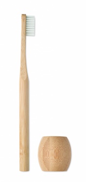 Logo trade promotional giveaways picture of: Bamboo tooth brush with stand