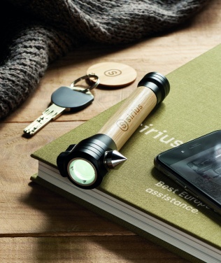 Logo trade promotional item photo of: 3-in-1 bamboo flashlight with an emergency hammer and seatbelt cutter