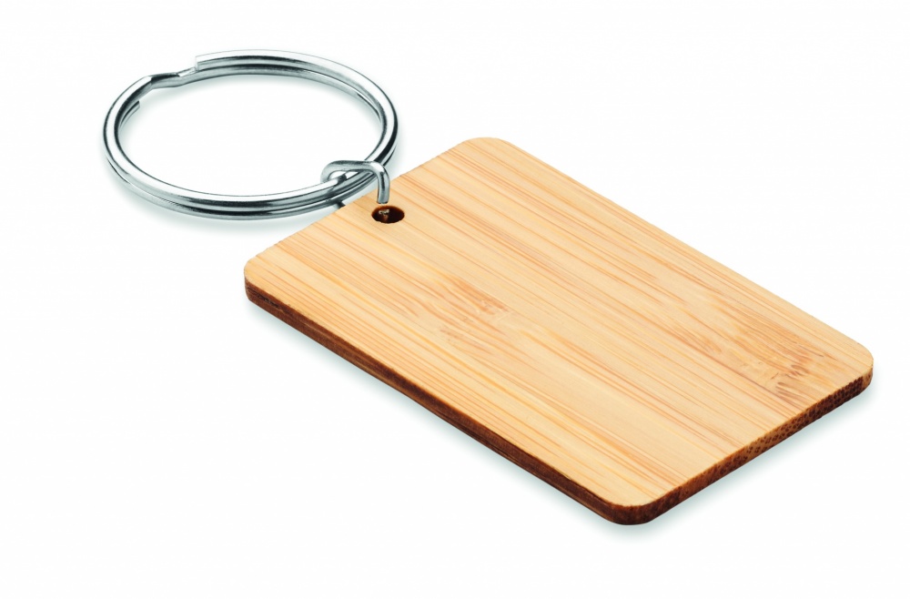 Logo trade promotional merchandise image of: Rectangular bamboo key ring Riihimäki
