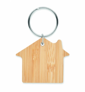 Logo trade promotional items picture of: House shaped bamboo key ring Järvenpää