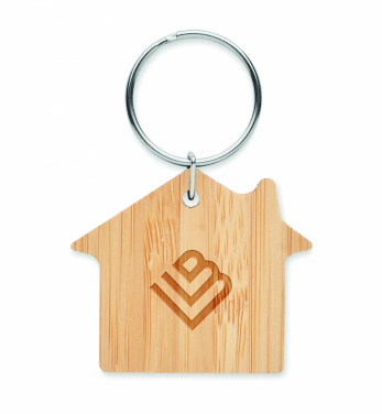 Logo trade promotional giveaway photo of: House shaped bamboo key ring Järvenpää